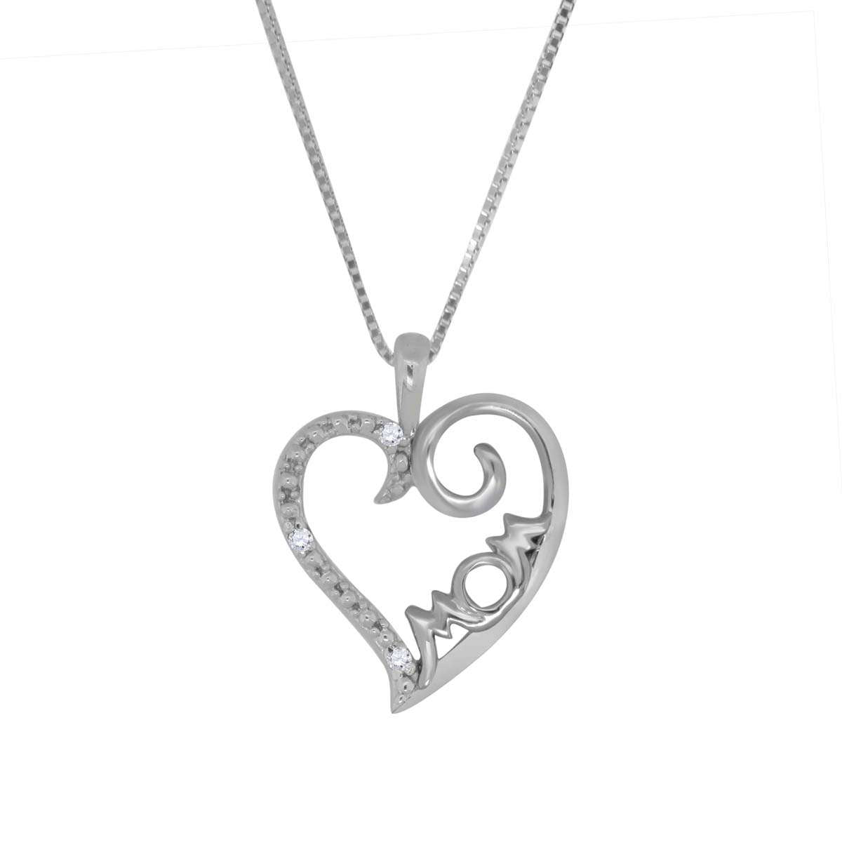 0.025 Carat Lightweight Natural Diamond MoM Heart Shape Pendant Necklace With 18" Box Chain Mothers Day Gift