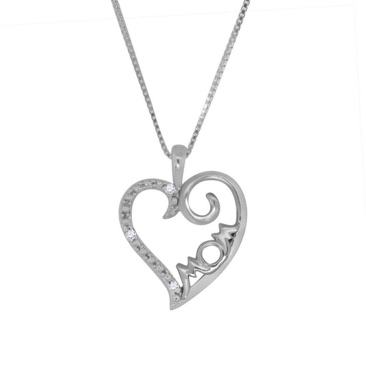 0.025 Carat Lightweight Natural Diamond MoM Heart Shape Pendant Necklace With 18" Box Chain Mothers Day Gift Mauli Jewels