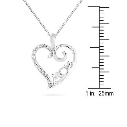 0.025 Carat Lightweight Natural Diamond MoM Heart Shape Pendant Necklace With 18" Box Chain Mothers Day Gift