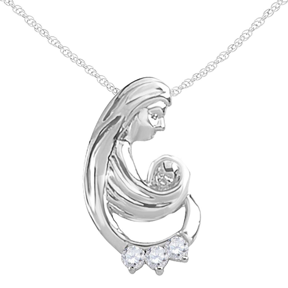 0.25 Carat Natural Diamond Three Stone Mom- Child Pendant Necklace In 10K Rose White & Yellow Gold With 18" Box Chain