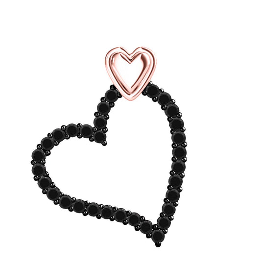 Mauli Jewels 1.00 Carat Natural Black Round Diamond Heart Pendant Necklace in 14K Gold with 18" Gold-Plated 925 Sterling Silver Box Chain for Women