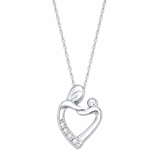 MauliJewels 0.02 Carat Diamond Mom and Child Heart Pendant Necklace for Women, White & Yellow Gold Plated Over 925 Sterling Silver, Heart Shape Necklace with 18" Silver Chain, Mothers Day Jewelry Gift
