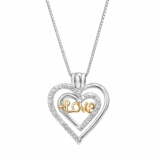MauliJewels 0.07 Carat Diamond Heart Love Pendant Necklace for Women, 925 Sterling Silver with 18 Inch Silver Chain, Open Heart Love Design