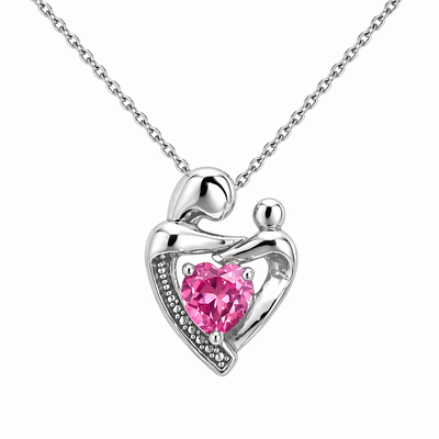 MauliJewels 1.25 Carat Heart Shaped Pink Topaz Mom and Child Pendant Necklace for Women, 6mm Gemstone, Yellow and White Gold Plated 925 Sterling Silver, 18 Inch Chain, Mother Love Jewelry Gift