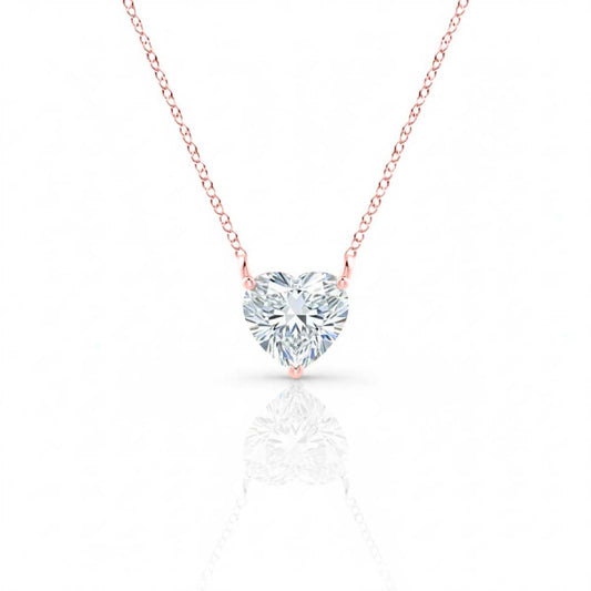 Mauli Jewels 4 Ct Heart Shape Moissanite Solitaire Pendant Necklace for Women, EF-VS1 Clarity, 14K Gold Over 925 Sterling Silver with Silver Cable Chain, Rose, White & Yellow Gold