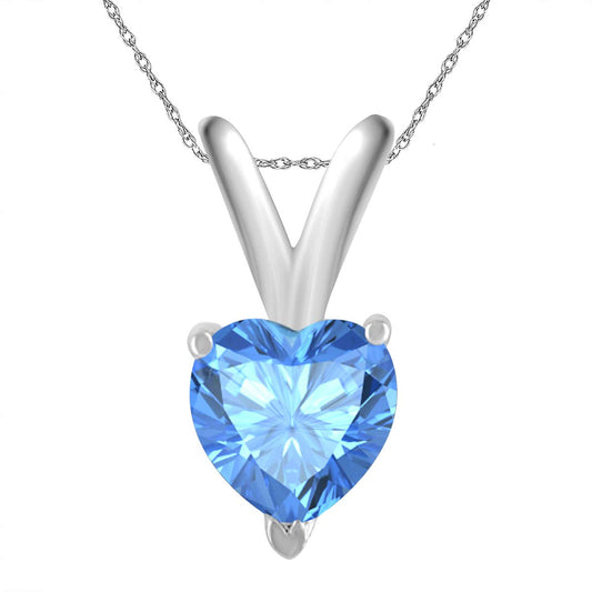 Mauli Jewels Engagement Necklace for Women 0.45 Carat Heart Blue Topaz Pendant 4-prong 14k White Gold Mauli Jewels