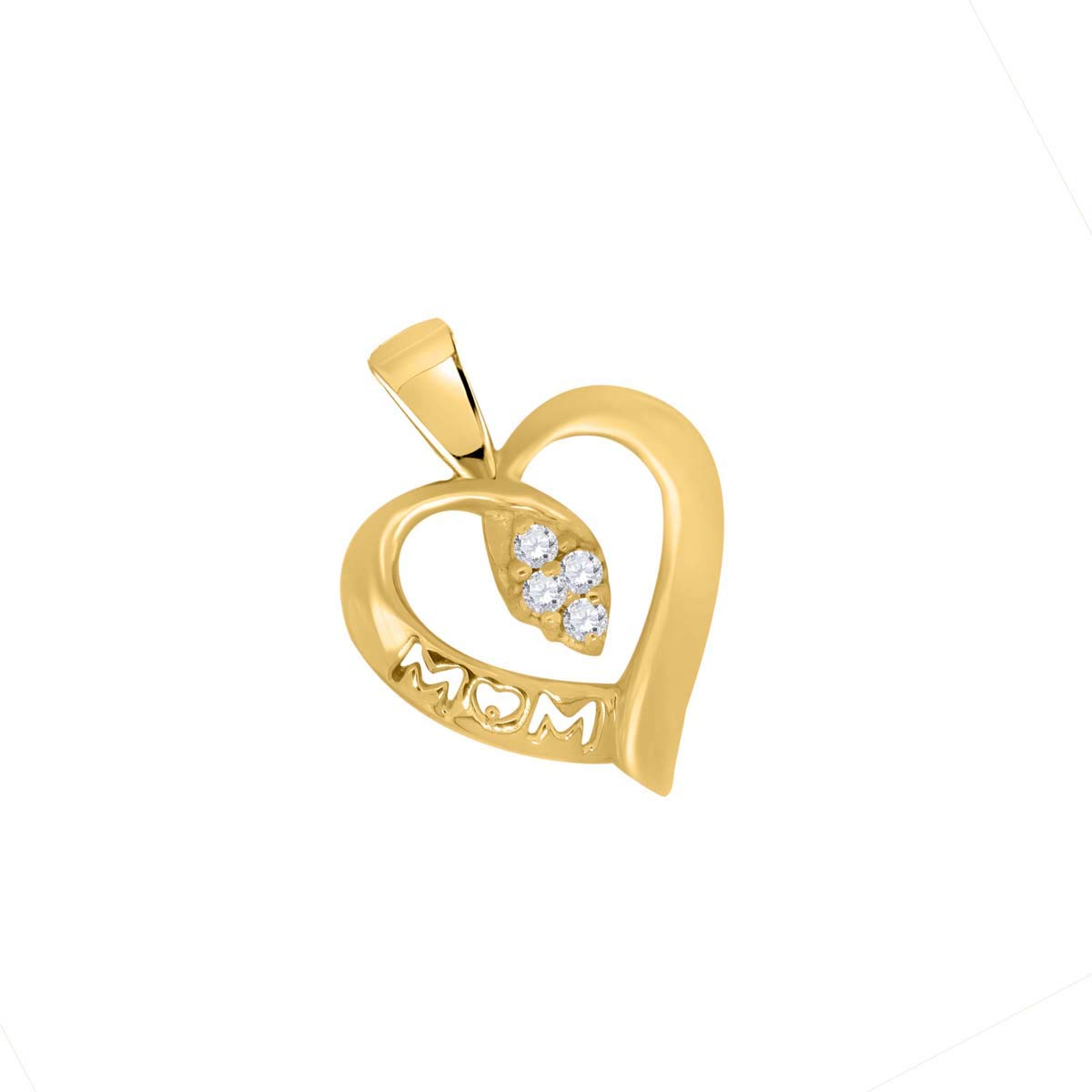 Mauli Jewels Mothers Day Gift 0.06 Carat Diamond Glorious Heart Mom Pendant prong 10K Yellow Gold With 18'' Yellow Rhodium Plated Silver Chain Mauli Jewels