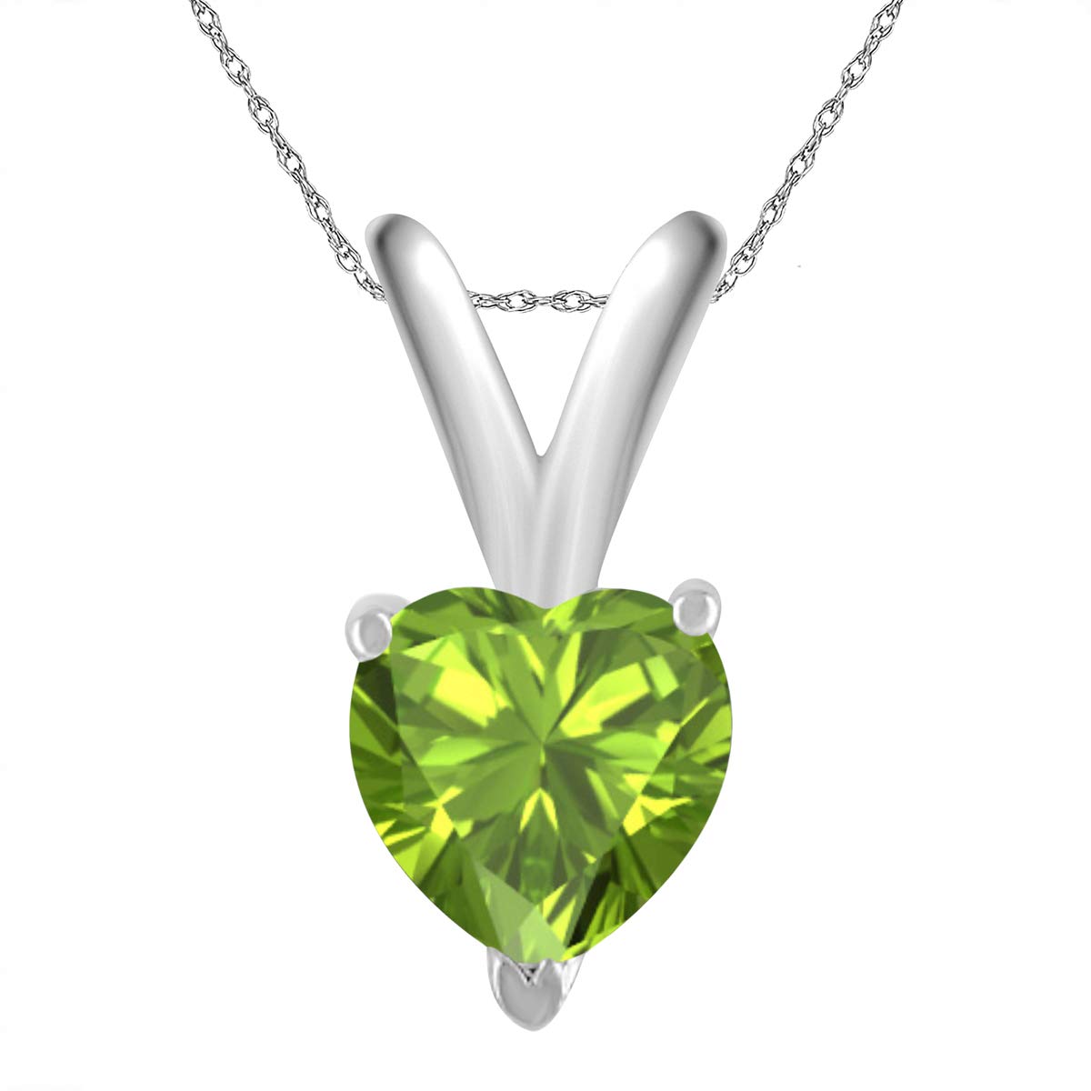 Mauli Jewels Engagement Necklace for Women 0.95 Carat Heart Peridot Pendant 4-prong 14k White Gold Mauli Jewels