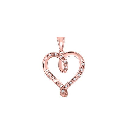 MauliJewels Engagement Necklace for Women 0.06 Carat Natural White Diamond Heart Shape I LOVE YOU Pendant Necklace With 18" Box Chain Prong 10K Rose White Yellow Gold Wedding Jewelry Collection Mauli Jewels