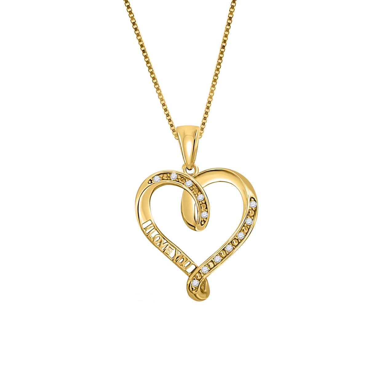 MauliJewels Engagement Necklace for Women 0.06 Carat Natural White Diamond Heart Shape I LOVE YOU Pendant Necklace With 18" Box Chain Prong 10K Rose White Yellow Gold Wedding Jewelry Collection Mauli Jewels