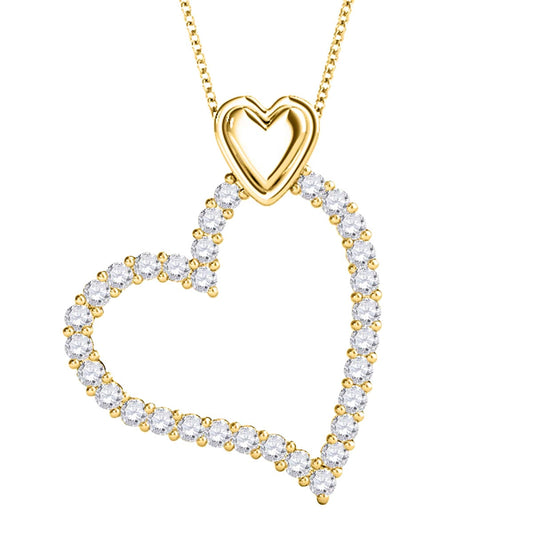 MauliJewels 1.00 Carat Natural Round Diamond (H-I/ I1-I2) Heart Shape Pendant Necklace In 14K Yellow Gold With 18" 925 Sterling Silver Box Chain Over The Gold Mauli Jewels