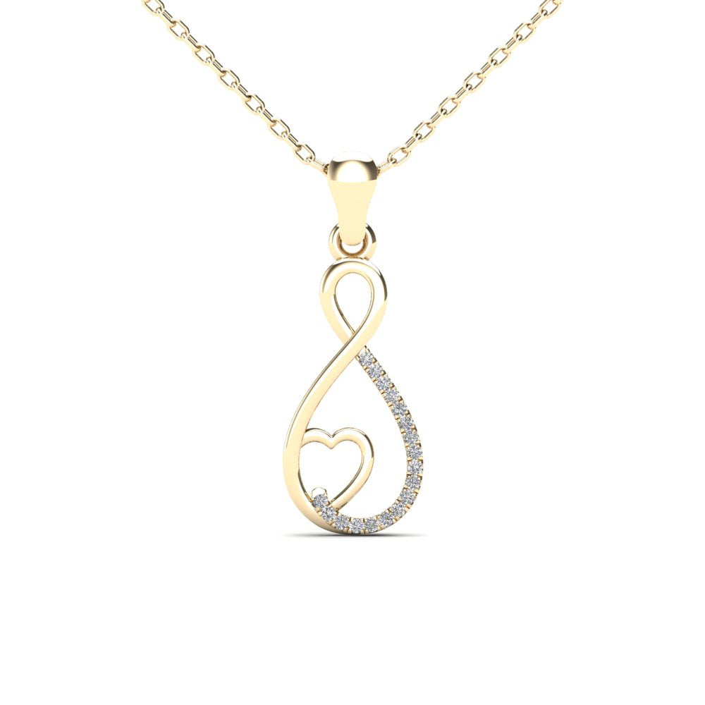 MauliJewels 0.05 Carat Natural Diamond Swirl Heart Shape Pendant Necklace For Women In 10K Yellow Gold With 18" Chain Mauli Jewels