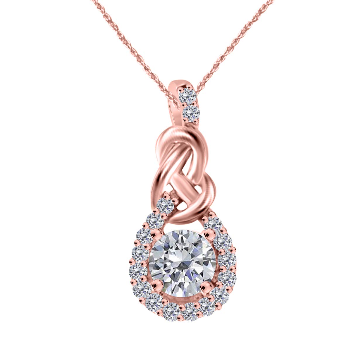 MauliJewels Engagement Necklace for Women 0.36 Carat Stylish Knotted Diamond Pendant 4 prong 10K Rose Gold With 18'' Chain Mauli Jewels