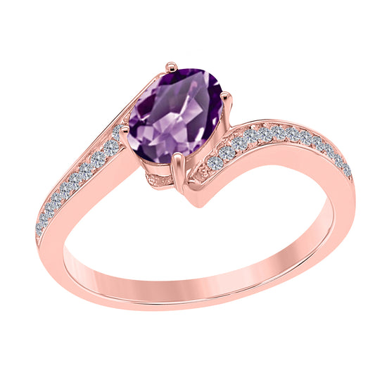 MauliJewels Rings for Women 1.05 Carat Amethyst and Labgrown Diamond Ring Prong Setting in 10K Rose, White & Yellow Gold | Oval Gemstone Wedding Jewelry Collection
