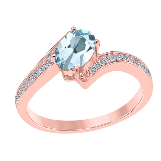 MauliJewels Rings for Women 1.05 Carat Aquamarine and Labgrown Diamond Ring Prong Setting in 10K Rose, White & Yellow Gold | Oval Gemstone Wedding Jewelry Collection