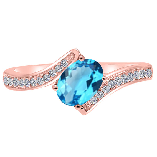 MauliJewels Rings for Women 1.05 Carat Blue Topaz and Labgrown Diamond Ring Prong Setting in 10K Rose, White & Yellow Gold | Oval Gemstone Wedding Jewelry Collection