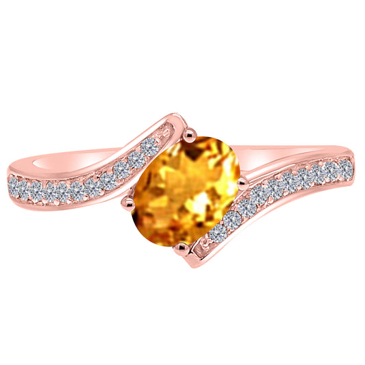MauliJewels Rings for Women 1.05 Carat Citrine and Labgrown Diamond Ring Prong Setting in 10K Rose, White & Yellow Gold | Oval Gemstone Wedding Jewelry Collection