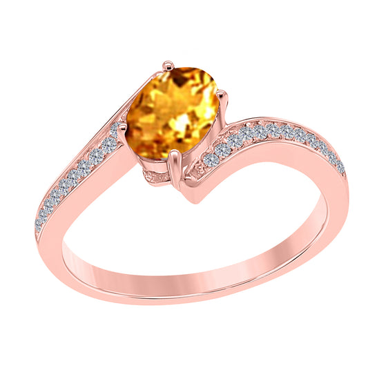MauliJewels Rings for Women 1.05 Carat Citrine and Labgrown Diamond Ring Prong Setting in 10K Rose, White & Yellow Gold | Oval Gemstone Wedding Jewelry Collection