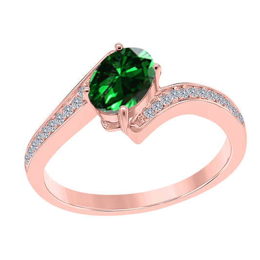 MauliJewels Rings for Women 1.05 Carat Emerald and Labgrown Diamond Ring Prong Setting in 10K Rose, White & Yellow Gold | Oval Gemstone Wedding Jewelry Collection