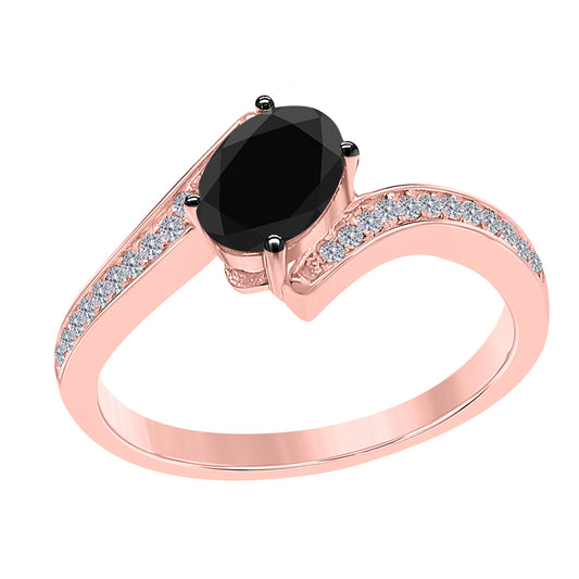 MauliJewels Rings for Women 1.05 Carat Onyx and Labgrown Diamond Ring Prong Setting in 10K Rose, White & Yellow Gold | Oval Gemstone Wedding Jewelry Collection