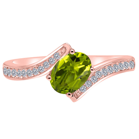 MauliJewels Rings for Women 1.05 Carat Peridot and Labgrown Diamond Ring Prong Setting in 10K Rose, White & Yellow Gold | Oval Gemstone Wedding Jewelry Collection