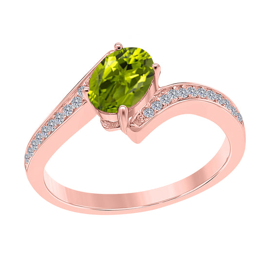 MauliJewels Rings for Women 1.05 Carat Peridot and Labgrown Diamond Ring Prong Setting in 10K Rose, White & Yellow Gold | Oval Gemstone Wedding Jewelry Collection