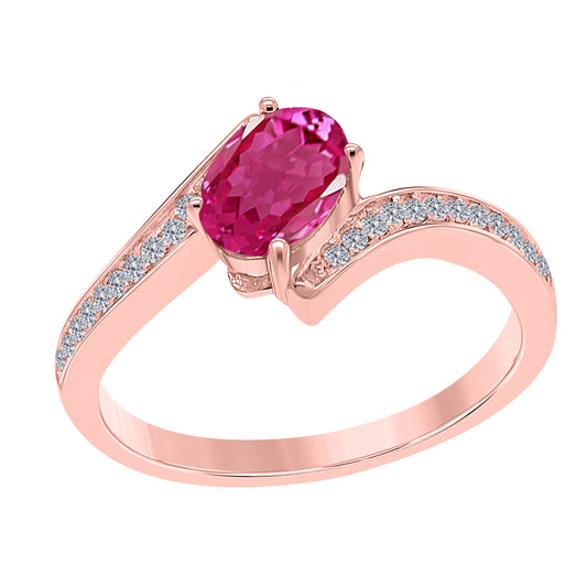 MauliJewels Rings for Women 1.05 Carat Pink Topaz and Labgrown Diamond Ring Prong Setting in 10K Rose, White & Yellow Gold | Oval Gemstone Wedding Jewelry Collection