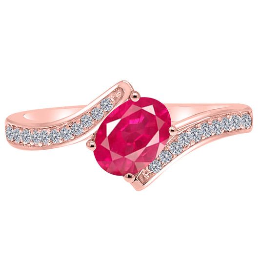 MauliJewels Rings for Women 1.05 Carat Ruby and Labgrown Diamond Ring Prong Setting in 10K Rose, White & Yellow Gold | Oval Gemstone Wedding Jewelry Collection