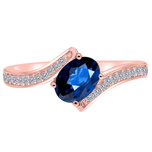 MauliJewels Rings for Women 1.05 Carat Sapphire and Labgrown Diamond Ring Prong Setting in 10K Rose, White & Yellow Gold | Oval Gemstone Wedding Jewelry Collection