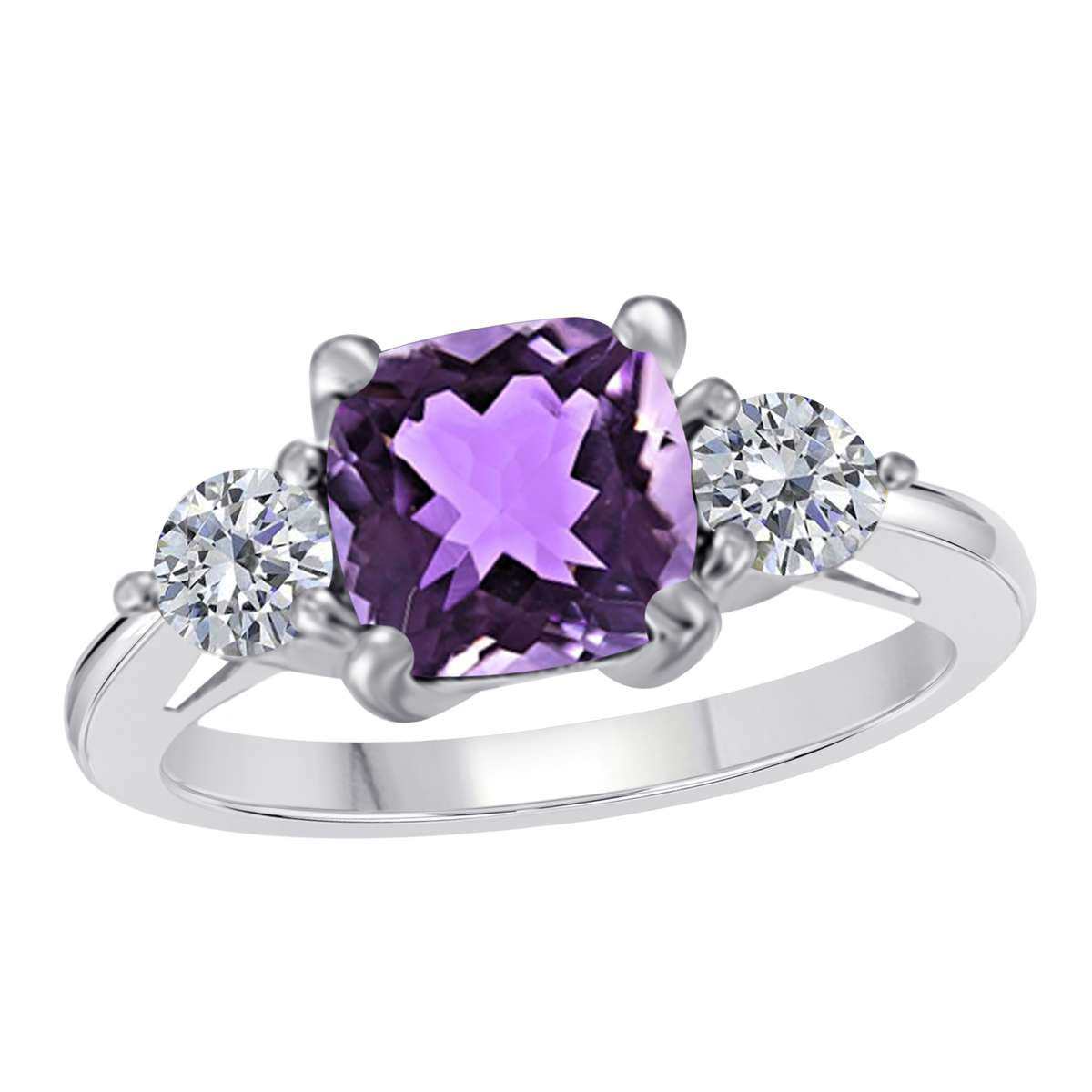 2.20 Carat Diamond And Cushion Cut Amethyst Gemstone Rings For Women in 14K Solid Rose White & Yellow Gold