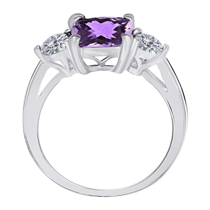 2.20 Carat Diamond And Cushion Cut Amethyst Gemstone Rings For Women in 14K Solid Rose White & Yellow Gold