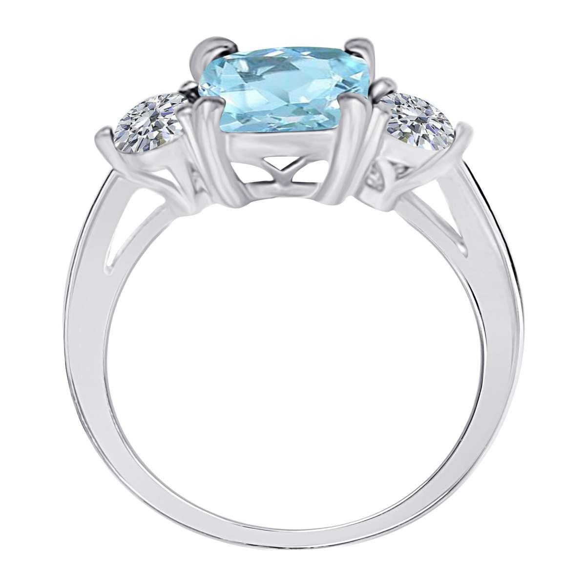 2.20 Carat Cushion Cut Aquamarine And White Diamond Gemstone Engagement Ring In 14K Solid Rose White & Yellow Gold