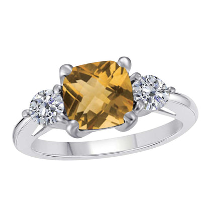 14K Solid Rose White & Yellow Gold 2.20 Carat Cushion Cut Citrine and Natural Round Diamond Gemstone Rings