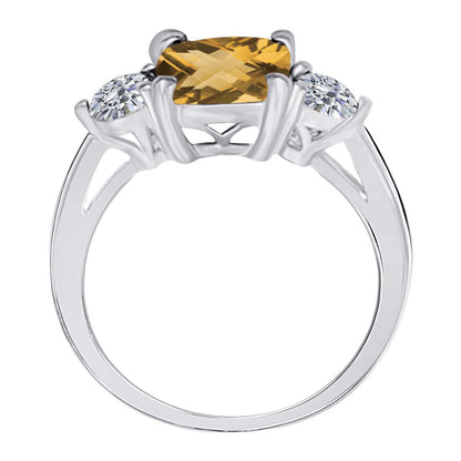 14K Solid Rose White & Yellow Gold 2.20 Carat Cushion Cut Citrine and Natural Round Diamond Gemstone Rings