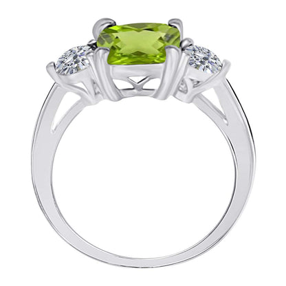 2.20 Carat Cushion Cut Peridot And White Diamond Gemstone Engagement Ring In 14K Solid Rose White & Yellow Gold