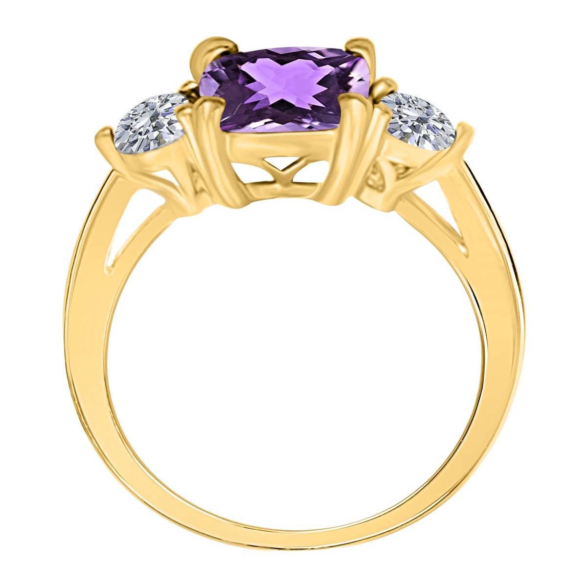 2.20 Carat Diamond And Cushion Cut Amethyst Gemstone Rings For Women in 14K Solid Rose White & Yellow Gold