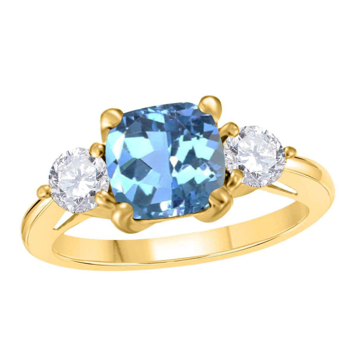 2.20 Carat Blue Topaz & Natural Diamond Gemstone Rings For Women in 14K Solid Rose Yellow & White Gold