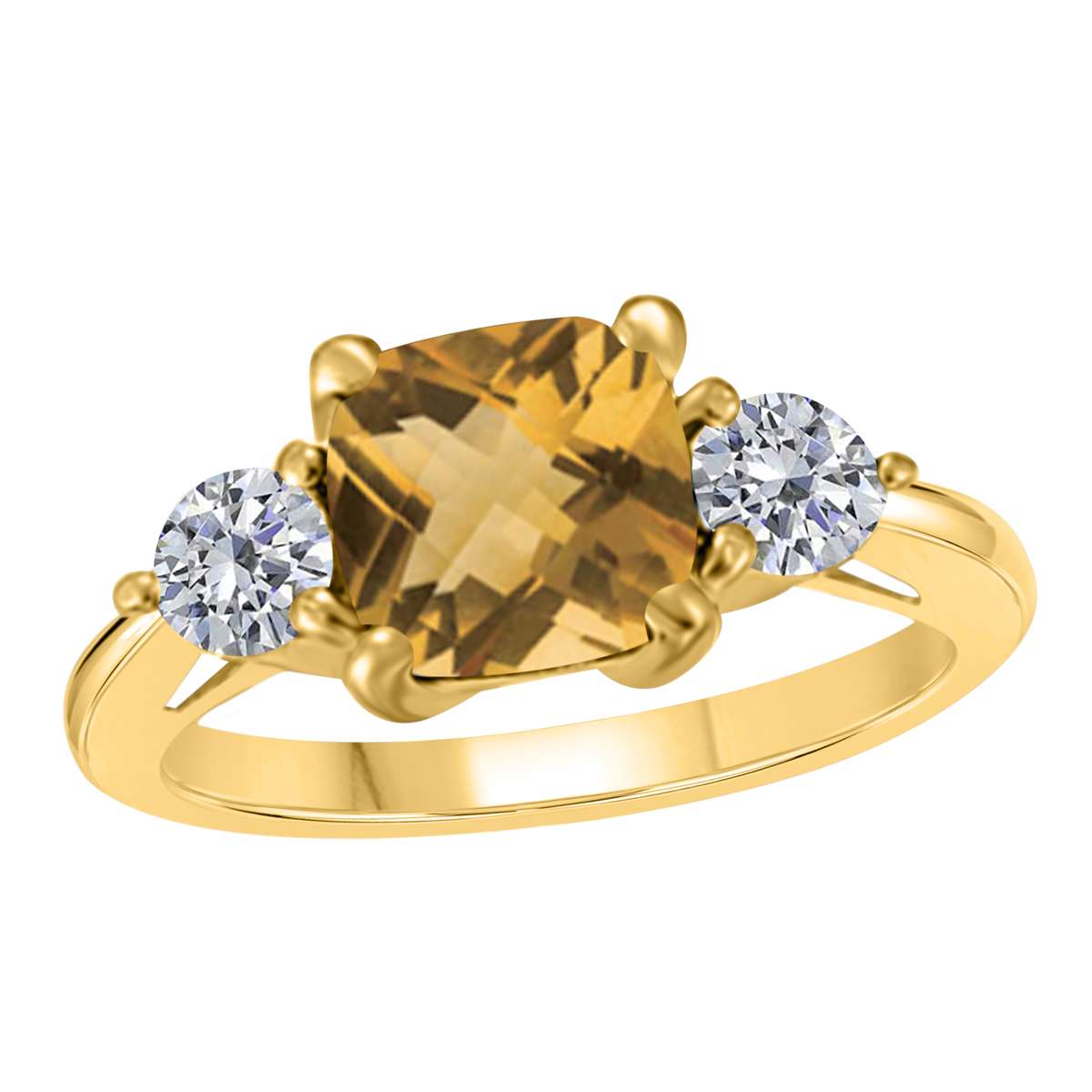 14K Solid Rose White & Yellow Gold 2.20 Carat Cushion Cut Citrine and Natural Round Diamond Gemstone Rings