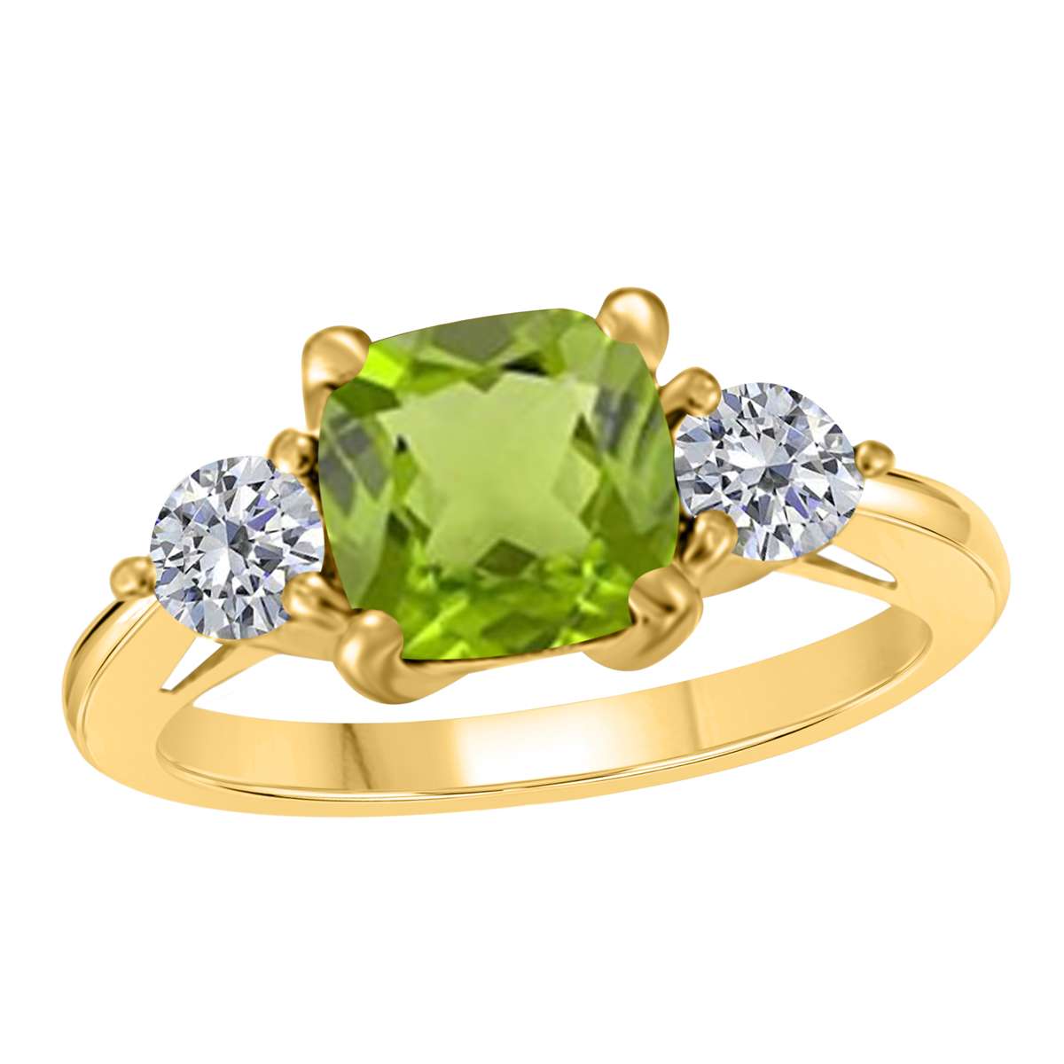 2.20 Carat Cushion Cut Peridot And White Diamond Gemstone Engagement Ring In 14K Solid Rose White & Yellow Gold