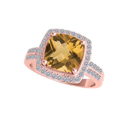 2.60 Carat Cushion Cut Citrine and Natural Diamond Ring for Women in 14K Rose, White & Yellow Gold