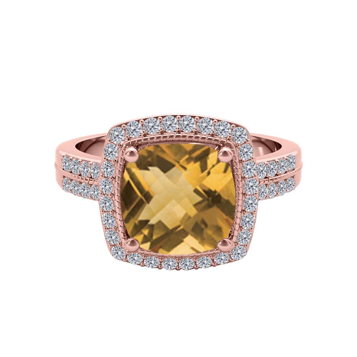 2.60 Carat Cushion Cut Citrine and Natural Diamond Ring for Women in 14K Rose, White & Yellow Gold