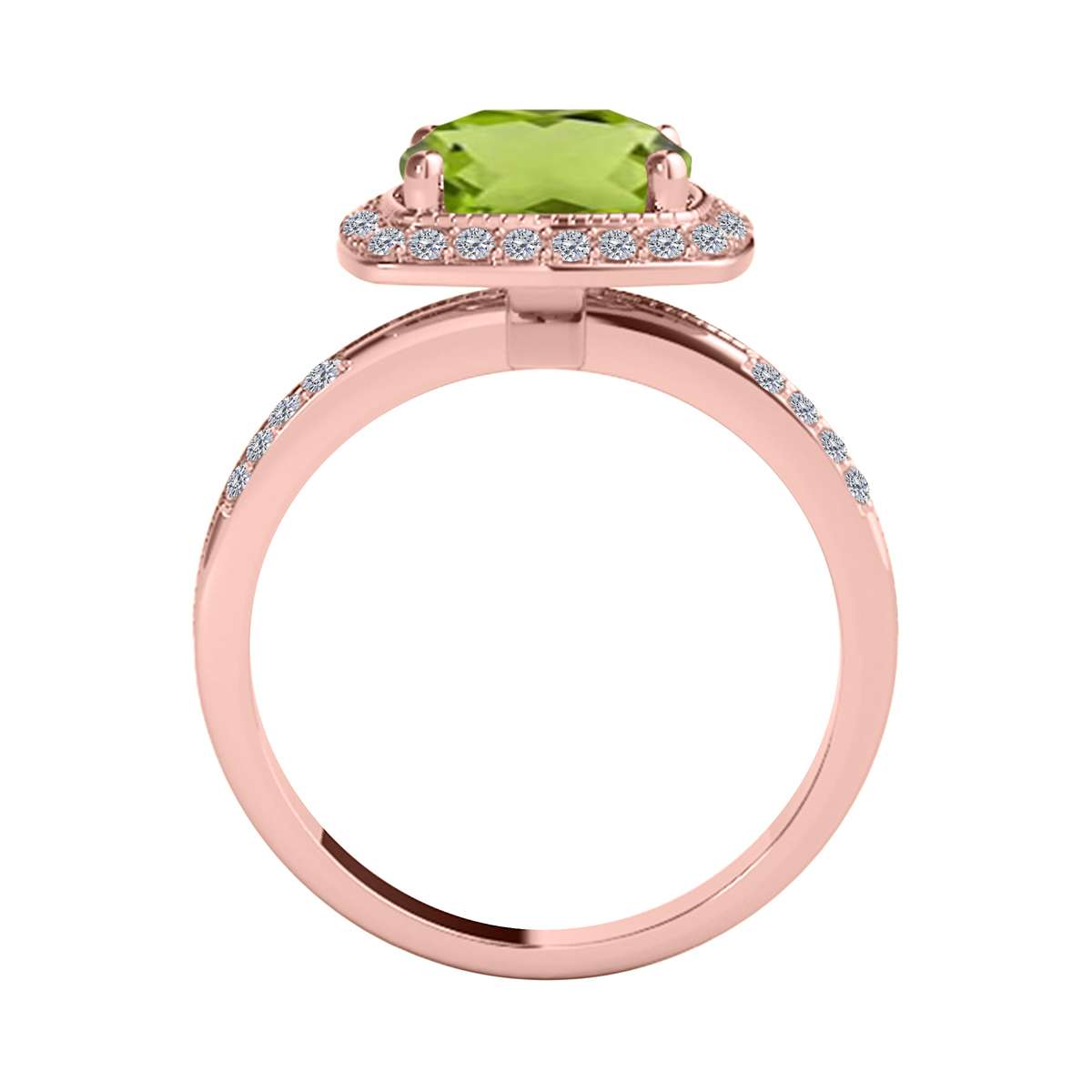 2.60 Carat Cushion Cut Peridot And Round White Diamond Gemstone Rings for Women In 14K Rose White & Yellow Gold