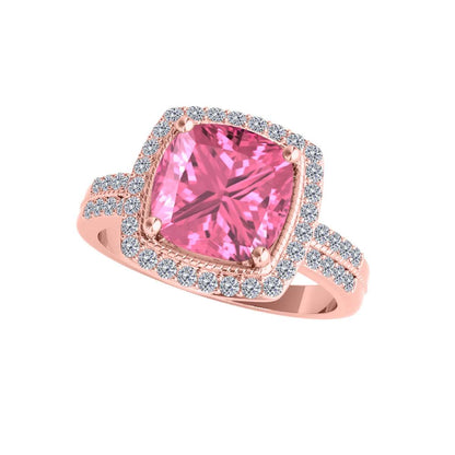 2.60 Carat Pink Topaz And White Diamond Gemstone Ring For Women In 14K Rose White & Yellow Gold