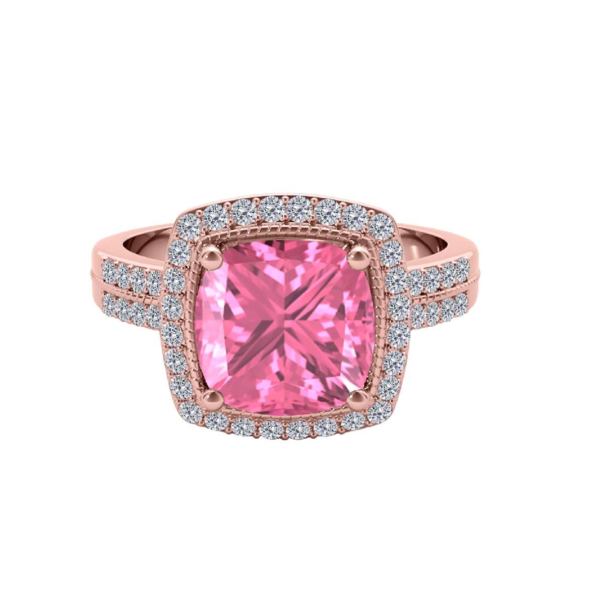 2.60 Carat Pink Topaz And White Diamond Gemstone Ring For Women In 14K Rose White & Yellow Gold