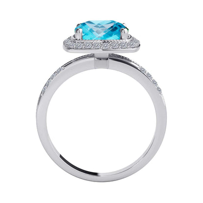 2.60 Ct Diamond and Cushion Cut Blue Topaz Gemstone Rings For Women In 14K Rose White Yellow Gold