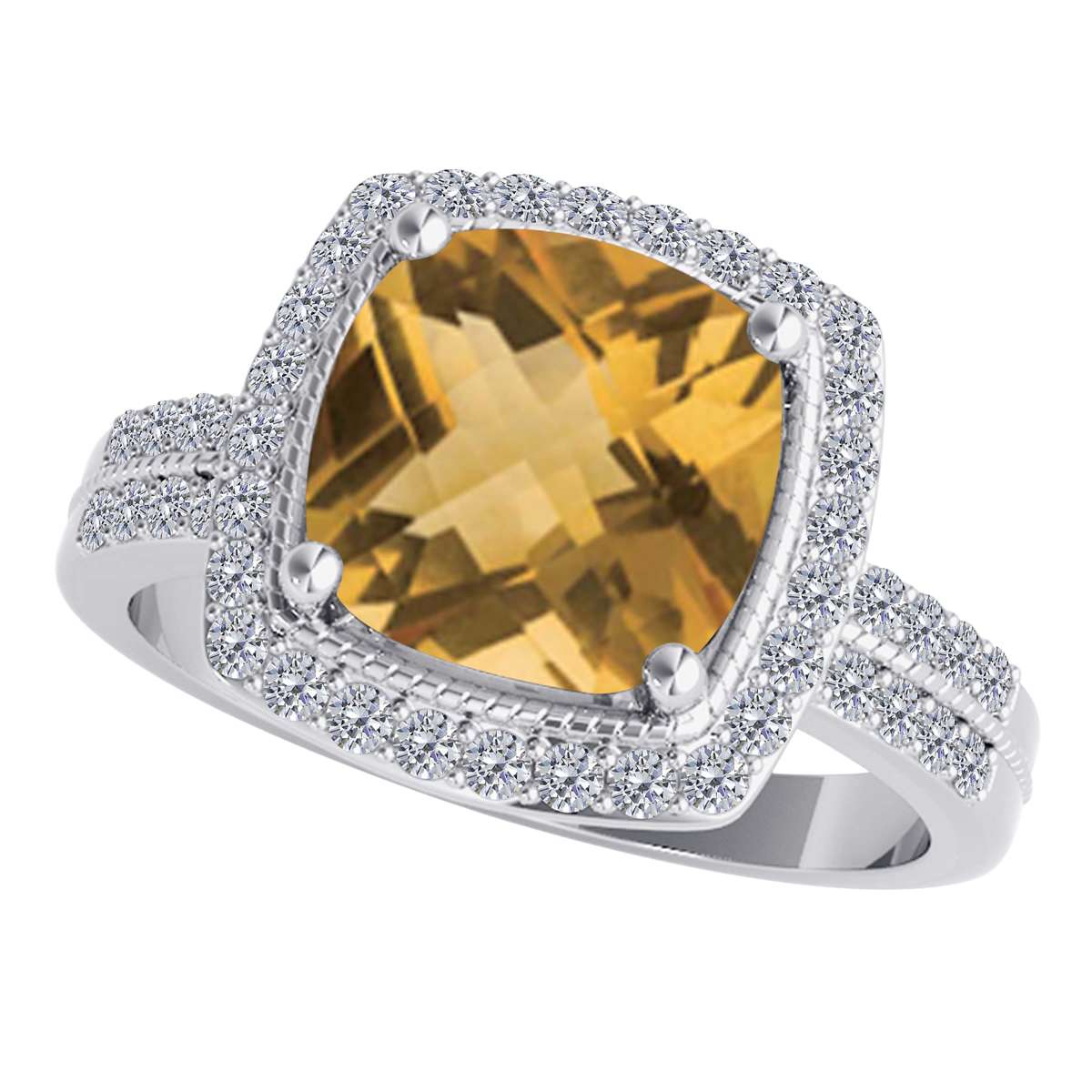 2.60 Carat Cushion Cut Citrine and Natural Diamond Ring for Women in 14K Rose, White & Yellow Gold