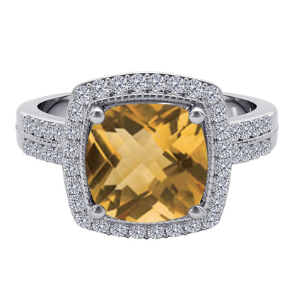 2.60 Carat Cushion Cut Citrine and Natural Diamond Ring for Women in 14K Rose, White & Yellow Gold