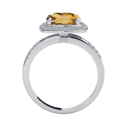 2.60 Carat Cushion Cut Citrine and Natural Diamond Ring for Women in 14K Rose, White & Yellow Gold