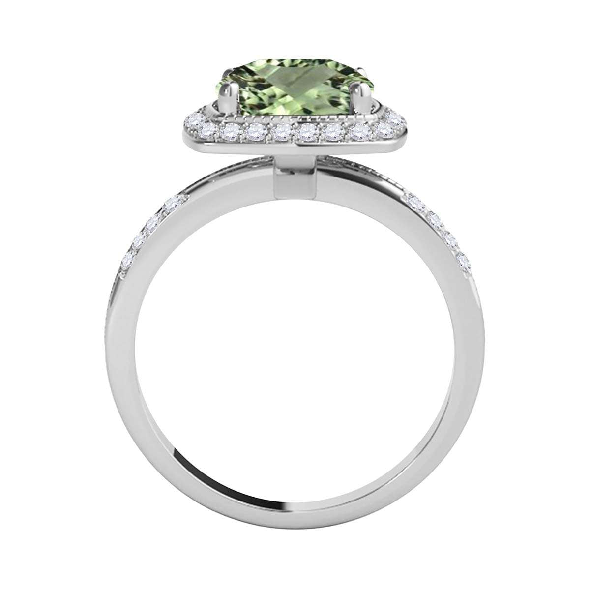 2.60 Carat Cushion Cut Green Amethyst And Natural Diamond Gemstone Rings For Women in 14K Rose White Yellow Gold