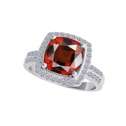 8MM Cushion Cut Garnet 2.60 Carat Diamond Gemstone Ring For Women's In 14K Rose White & Yellow Gold